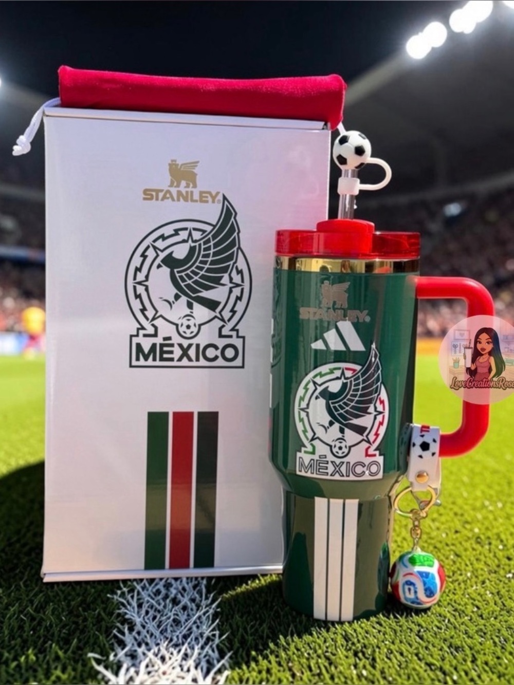 Green 40 oz Mexico Tumbler with Red Handle & Accents